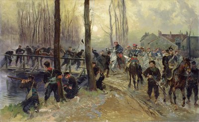 Hinterhalt in der Nähe einer von Truppen verteidigten Brücke, früher Morgen, 1870 von Jean Baptiste Edouard Detaille