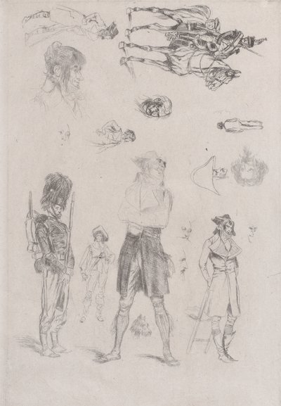 Blatt mit Skizzen Feuille de Croquis, 1868 von Jean Baptiste Edouard Detaille