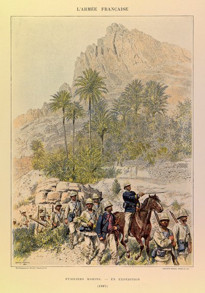 Typen und Uniformen der französischen Armee von Hauptmann Jules Richard, illustriert von Edouard Detaille: Fusiliers Marins auf Expedition 1887 von Jean Baptiste Edouard Detaille