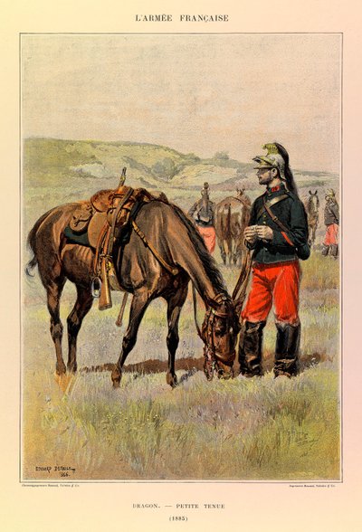 Typen und Uniformen der französischen Armee von Hauptmann Jules Richard, illustriert von Edouard Detaille: Dragoner in kleiner Uniform 1885, Private Sammlung von Jean Baptiste Edouard Detaille