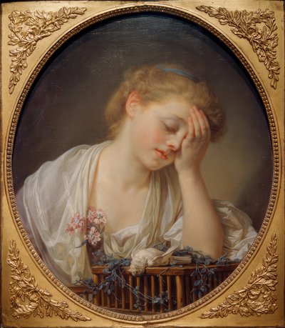 Das junge Mädchen, das seinen toten Vogel beweint von Jean Baptiste Greuze