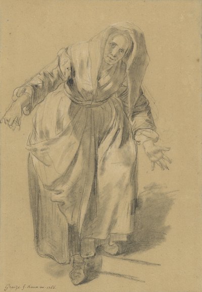 Alte Frau mit ausgestreckten Armen (Studie für Die neapolitanische Geste) von Jean-Baptiste Greuze