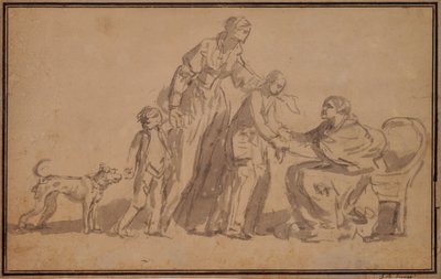 Zwei Kinder und Mutter von einer alten Krankenschwester begrüßt von Jean Baptiste Greuze