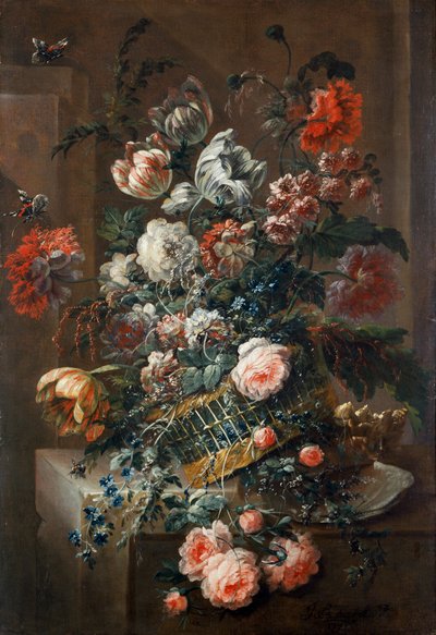 Blumenstück mit bunten Tulpen von Jean Baptiste Morel