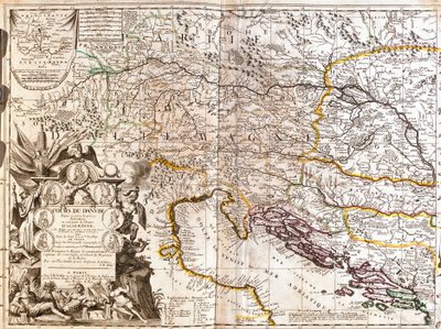 Karte des Verlaufs der Donau in Deutschland von Jean Baptiste Nolin