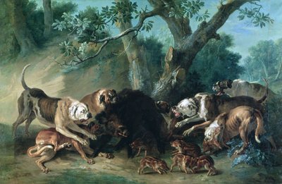 Eine wilde Sau und ihre Jungen, angegriffen von Hunden von Jean Baptiste Oudry