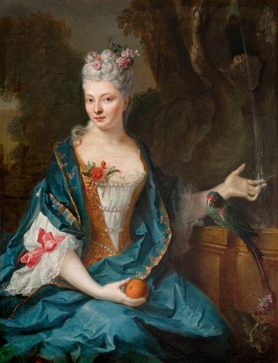 Dame, die in einem Garten sitzt von Jean Baptiste Oudry