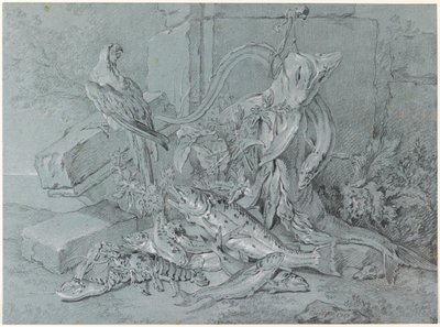Stillleben mit Fisch und Papagei von Jean Baptiste Oudry