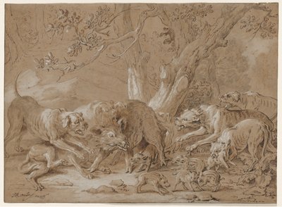 Wilde Sau und ihre Jungen von Hunden angegriffen von Jean Baptiste Oudry