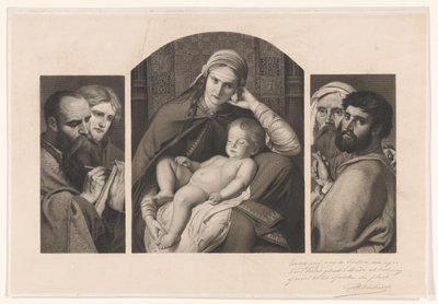 Triptychon: Maria mit Christus auf dem Schoß und zwei Gruppen von zwei Aposteln von Jean Baptiste Pierre Michiels (signed by artist)