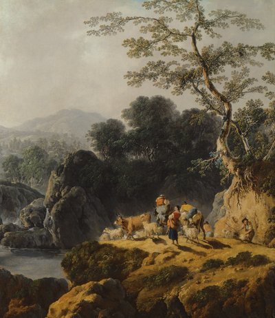 Ein Flusstal mit Hirten und Reisenden von Jean Baptiste Pillement