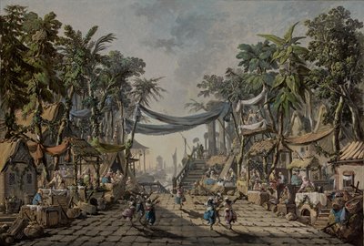 Marktszene in einem imaginären orientalischen Hafen von Jean Baptiste Pillement