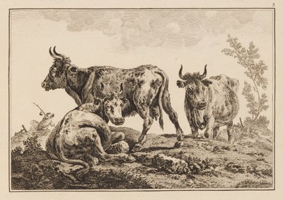 Tafel 3, aus "Cahier de Six Feuilles de Boeufs et Vaches" von Jean Baptiste Pillement