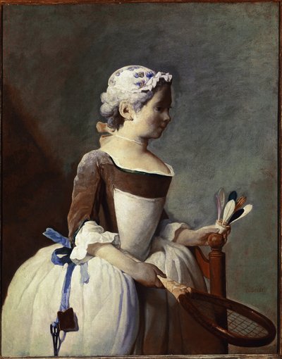 Mädchen mit Schläger und Federball von Jean Baptiste Simeon Chardin