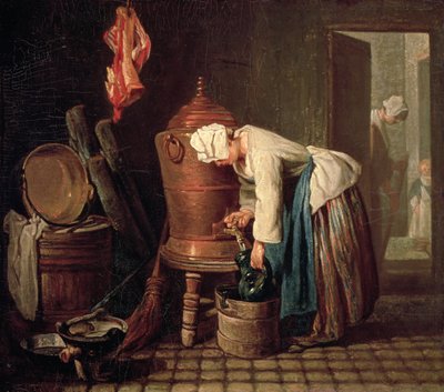 Frau schöpft Wasser aus einer Kupferzisterne, ca. 1732 von Jean Baptiste Simeon Chardin