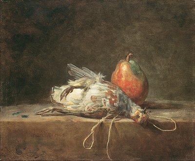 Stillleben mit Rebhuhn und Birne von Jean Baptiste Simeon Chardin