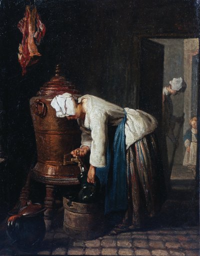 Frau schöpft Wasser am Zisternenbrunnen von Jean-Baptiste Simeon Chardin