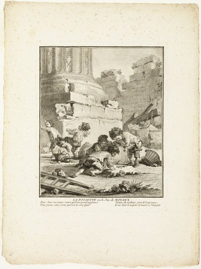 Das Grübchen oder Das Spiel der Steine, aus Die Spiele der Bengel von Paris von Jean Baptiste Tilliard I