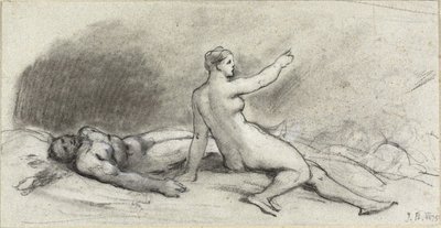 Sitzende nackte Frau mit schlafendem nackten Mann (recto); weiblicher Torso von hinten gesehen (verso) von Jean Beraud