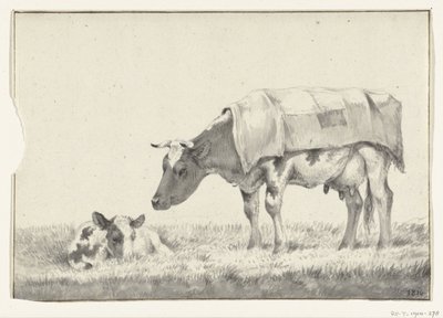 Stehende Kuh, nach links, mit liegendem Kalb von Jean Bernard