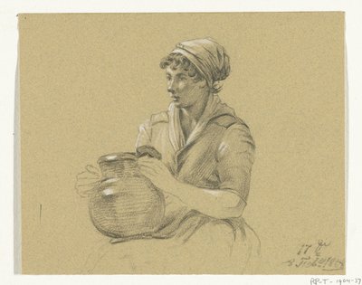 Sitzendes Mädchen mit einem großen Krug von Jean Bernard