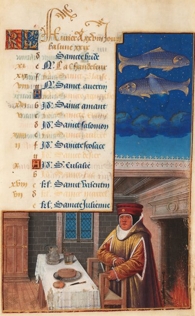 Stundenbuch von Ludwig XII (ehemals Stundenbuch von Heinrich VII), Kalenderblatt für den Monat Februar, ca. 1490-1510 von Jean Bourdichon