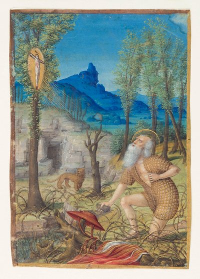 Der heilige Hieronymus in der Wüste, verso: Antiphonentext zu St. Gregor von Jean Bourdichon