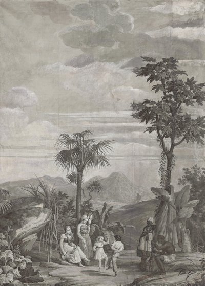 Die Kinder tanzen, Tapetenpaneel aus der Serie "Paul et Virginie", von Dufour & Cie, ca. 1823 von Jean Broc