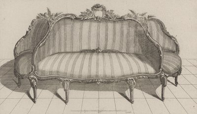 Canapé à Jouë im malerischen Stil, veröffentlicht Mitte der 1770er Jahre (Gravur auf Büttenpapier) von Jean Charles (after) Delafosse