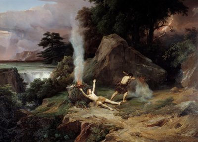Abel Kains Tod, eifersüchtig, tötet seinen Bruder Abel. Gemälde von Jean Charles Remond (1795-1875) 1838 von Jean Charles Joseph Rémond