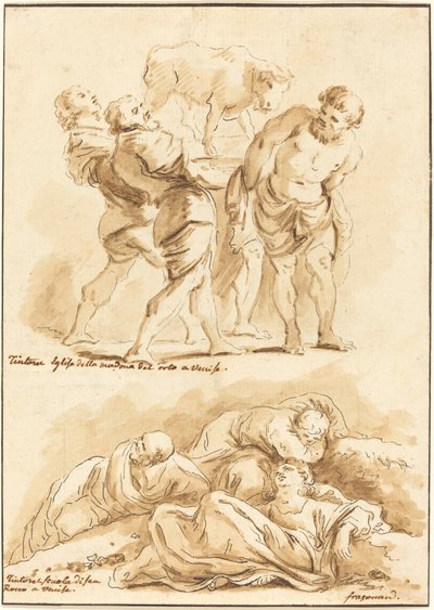 Anbetung des Goldenen Kalbes und Christus am Ölberg von Jean Claude Richard de Saint Non after Jean Honoré Fragonard after Jacopo Tintoretto