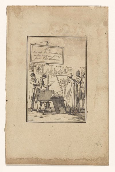Stand eines Druckhändlers (Suite des cris des marchands ambulants de Paris) von Jean Duplessis Bertaux