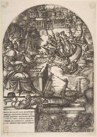 Der Künstler Jean Duvet in der Gestalt des Heiligen Johannes des Evangelisten, sitzend an einem Schreibtisch, ca. 1546-55 von Jean Duvet