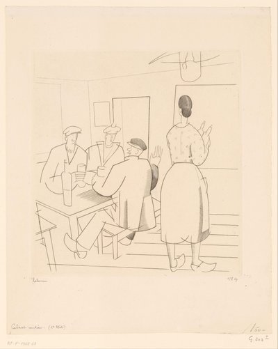 Caféinterieur mit Kunden und Kellnerin von Jean Emile Laboureur (signed by artist)