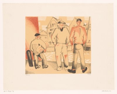 Drei Fischer am Kai von Jean Emile Laboureur