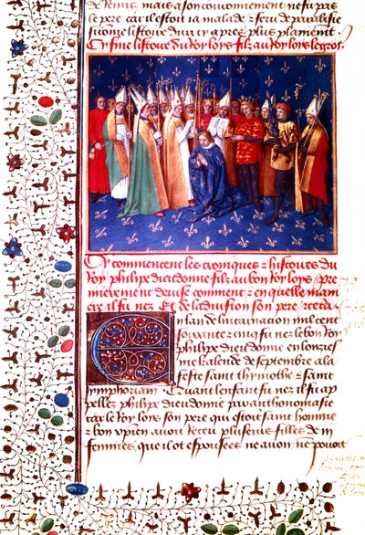 Krönung des französischen Königs Philipp II. August im Jahr 1179, um 1455-60 von Jean Fouquet