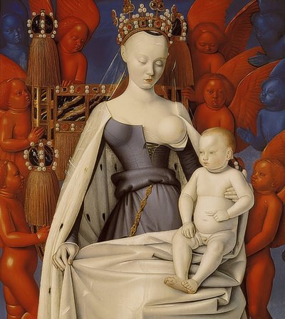 Die thronende Madonna mit dem Christuskind (Diptychon von Melun, rechter Flügel) von Jean Fouquet