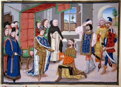 Siebte Kreuzzug: König von Frankreich Saint Louis (oder Louis IX) (1214-1270) in Nikosia auf Zypern um 1245. Miniatur aus den „Großen Chroniken“ von Jean Fouquet (1420-1481). Paris, Bibliothek des Arsenal von Jean Fouquet