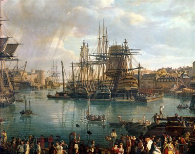 Der Hafen von Brest mit Blick auf die Schiffe (Detail) von Jean Francois Hue