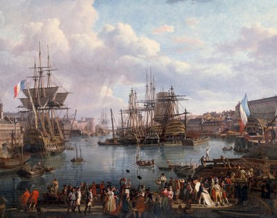 Ansicht des Hafens von Brest im 18. Jahrhundert (Detail). Gemälde von Jean-Francois Hue (1751-1823) 18. Jahrhundert von Jean Francois Hue