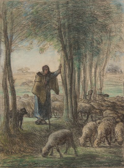 Eine Schäferin und ihre Herde im Schatten der Bäume, 1854-55 von Jean Francois Millet
