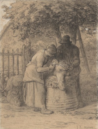 Schafschur unter einem Baum, ca. 1854 von Jean Francois Millet