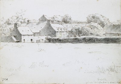 Ansicht von Bauerngebäuden über ein Feld, 1871 von Jean Francois Millet