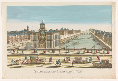 Blick auf die Wasserpumpe Samaritaine auf der Pont Neuf über die Seine in Paris von Jean François Daumont