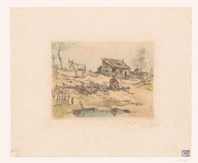 Landschaft mit Mann und Esel bei Hütte von Jean François Raffaëlli (signed by artist)