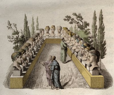 Physiognomie - Physiognomik - Mehrere Philosophen, die verschiedene Physiognomien beobachten und zu durchdringen versuchen - Gravur von 1808 in „Die Kunst, Menschen durch Physiognomie zu erkennen“ von Johann Caspar Lavater (1741-1801) - 1806. von Jean Gaspard Lavater