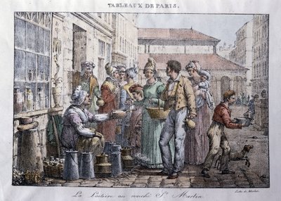 Altes Straßenhandwerk in Paris: Die Milchfrau vom Markt Saint Martin - Gravur von Jean Henry Marlet (1771-1847) in „Die Bilder von Paris“, Serie von 72 Drucken, Ende des 19. Jahrhunderts von Jean Henri Marlet