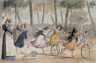Mädchen spielen Reifen im Jardin du Luxembourg von Jean Henri Marlet