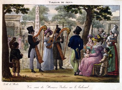 Italienische Musiker, die auf einem Boulevard in Paris auftreten, aus 