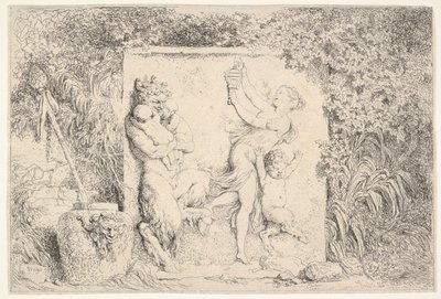 Ein Basrelief, das einen Satyr links zeigt, der zwei Säuglinge hält, ein weiteres Kind Satyr rechts..., 1763 von Jean Honore Fragonard